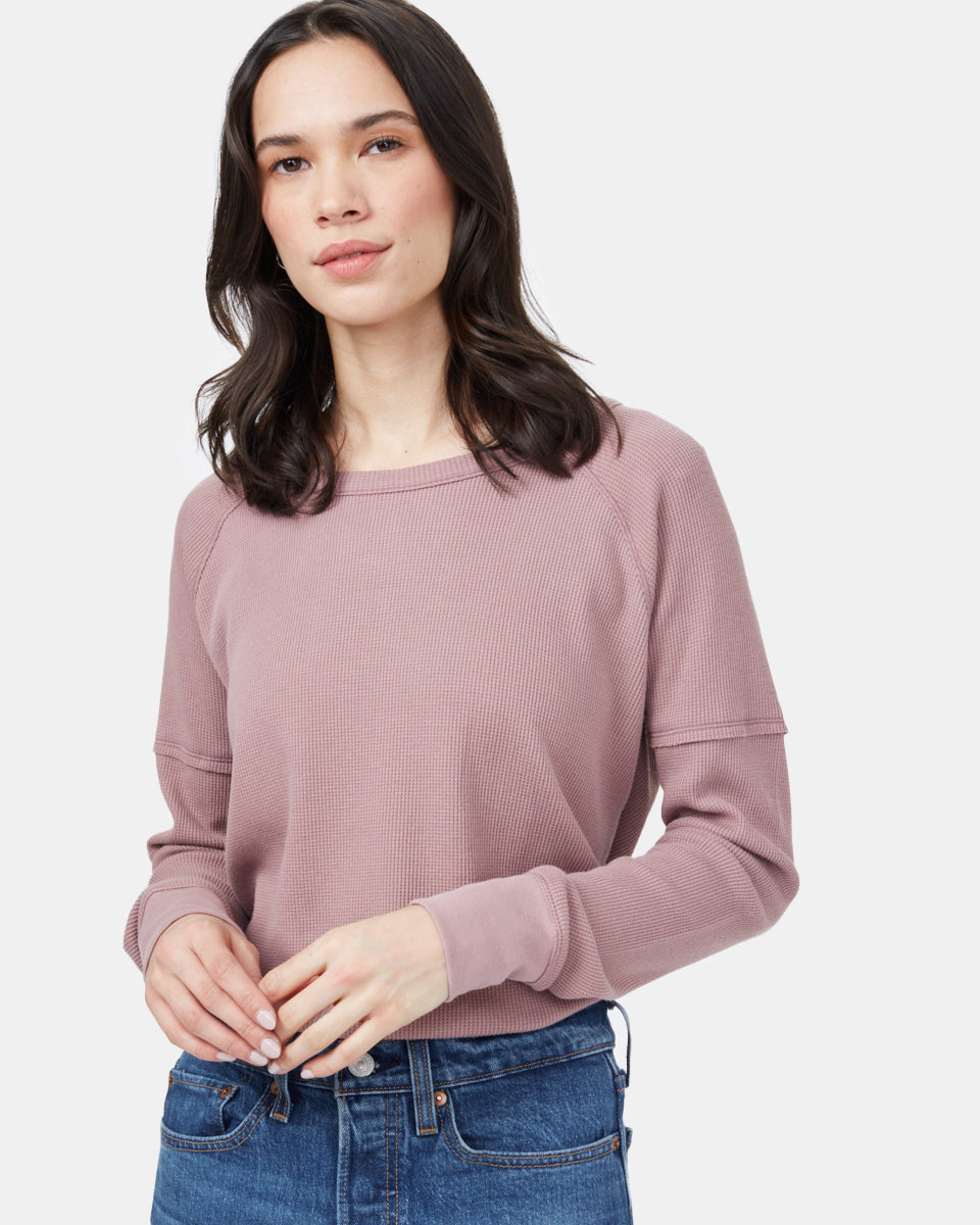 Cozy Organic Cotton and TENCEL Blend TreeWaffle Crew Long - Sleeve Top