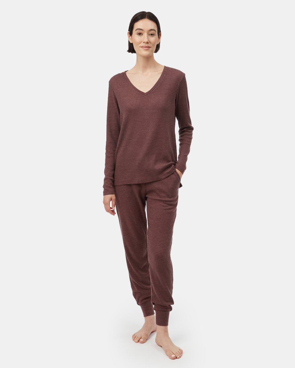 Comfortable Wide V-Neck Waffle Knit Women's Top