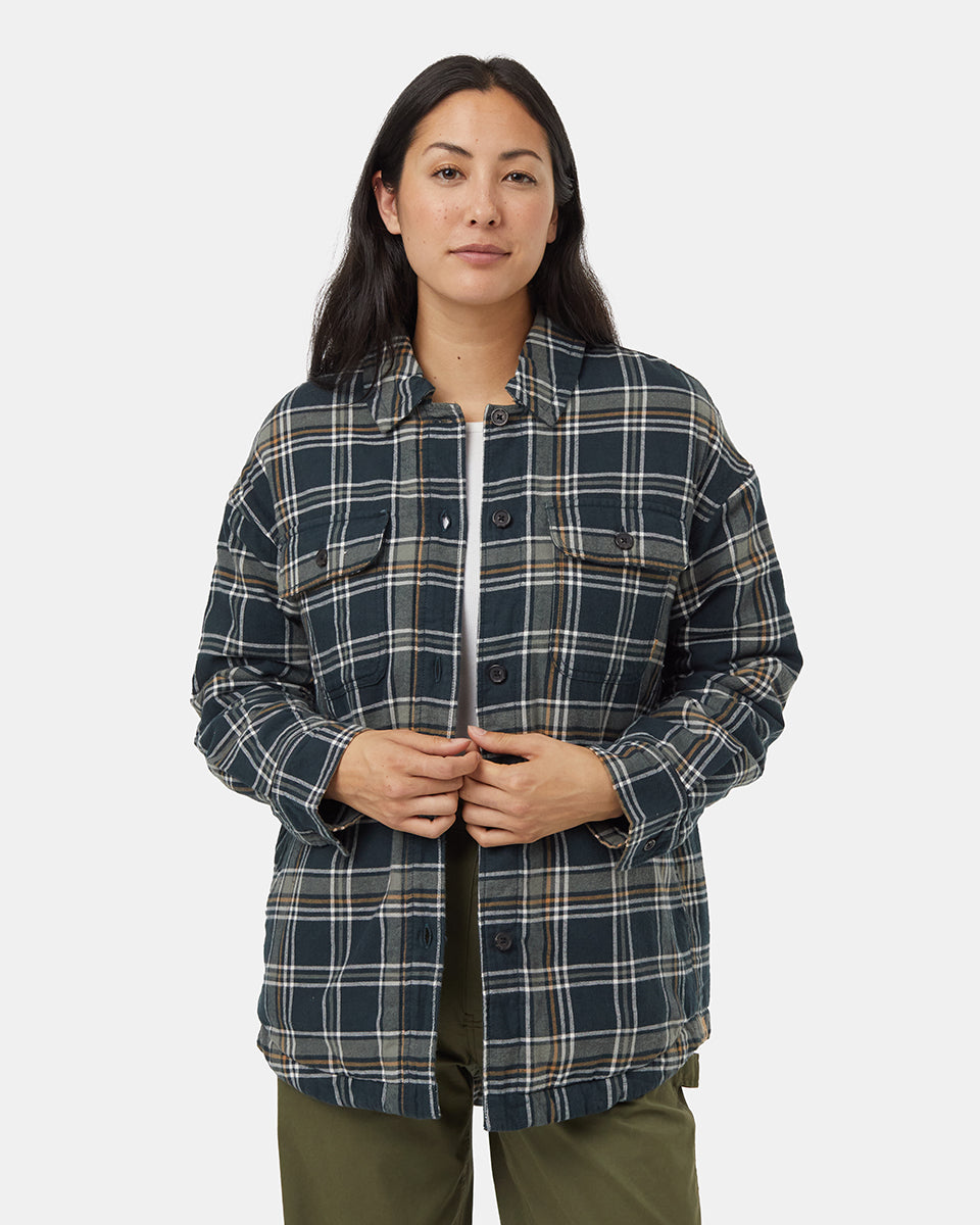 Soft Biodegradable Kapok - Filled Flannel Insulated Shacket for Autumn