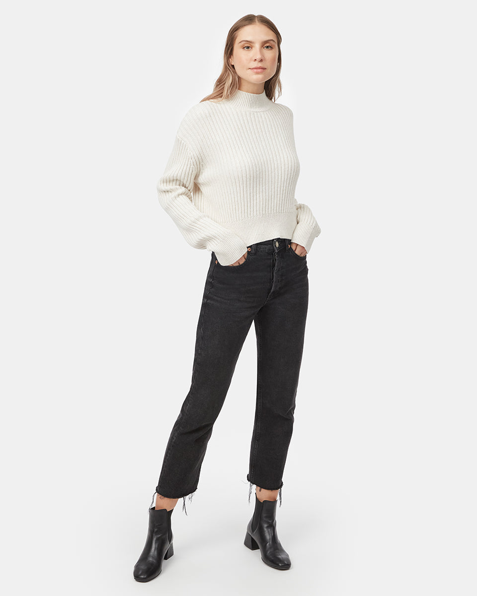 Soft Blend Highline Cropped Mock Neck Rib Sweater for Cool Months