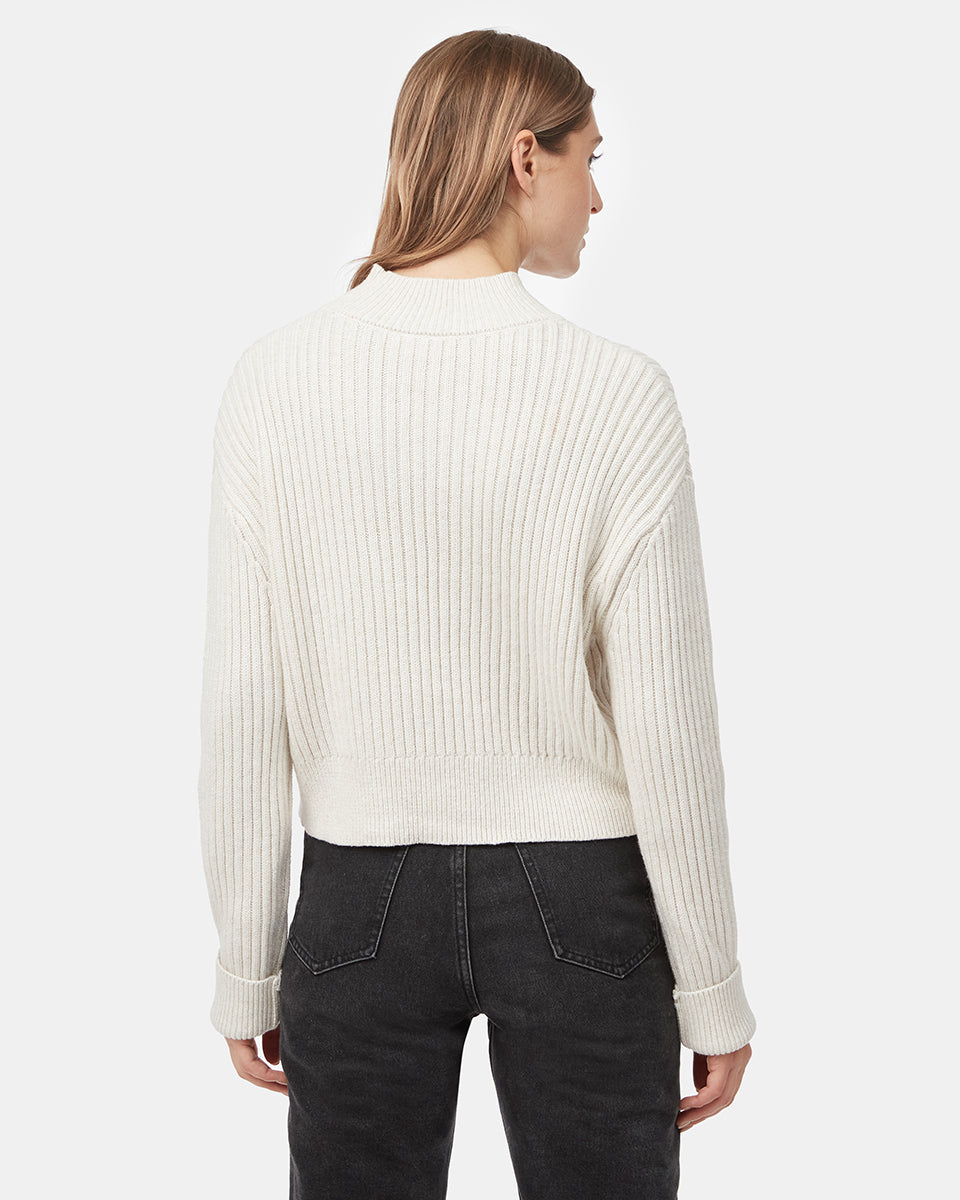 Soft Blend Highline Cropped Mock Neck Rib Sweater for Cool Months