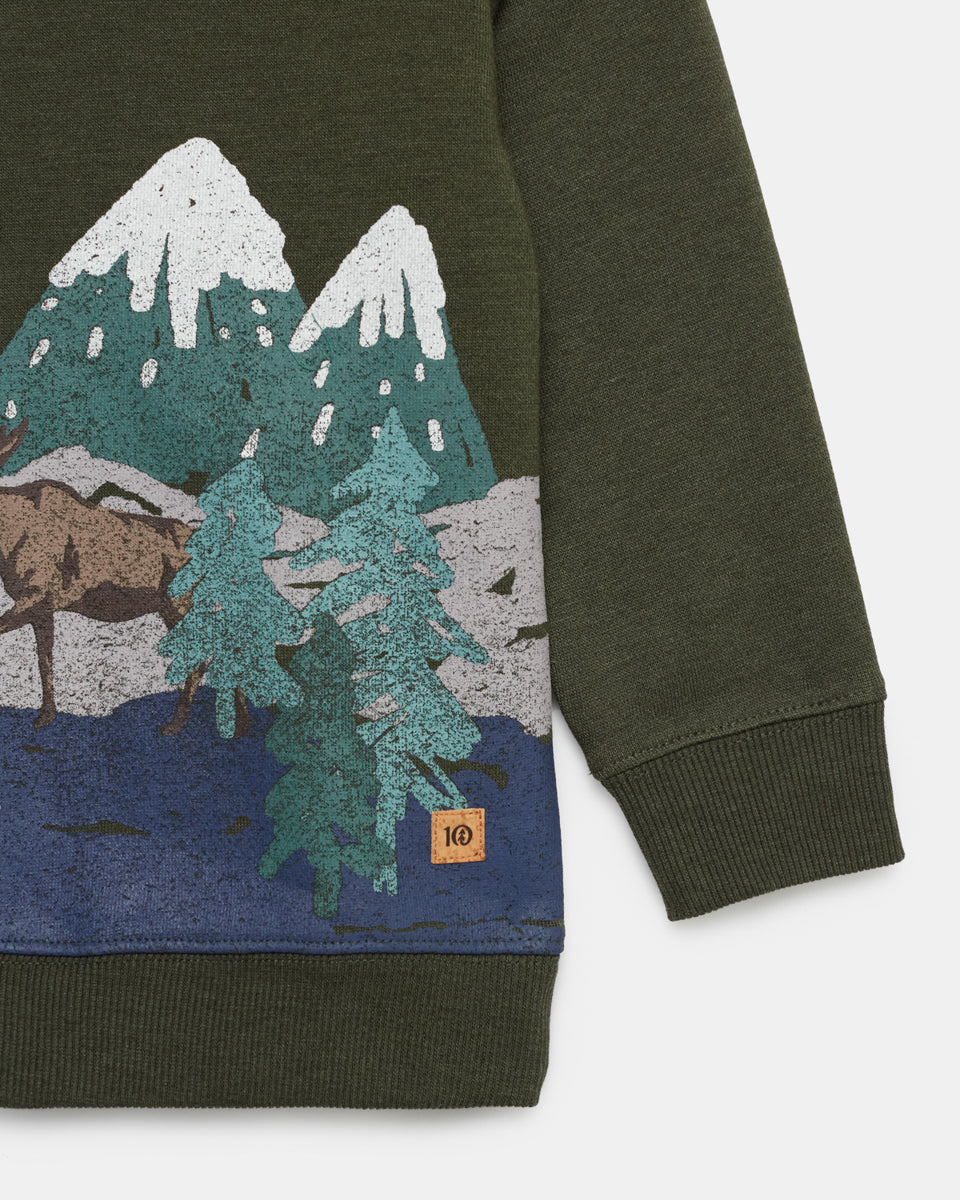 Super Soft and Sustainable Winter Scenic Fleece Crewneck for Little Adventurers