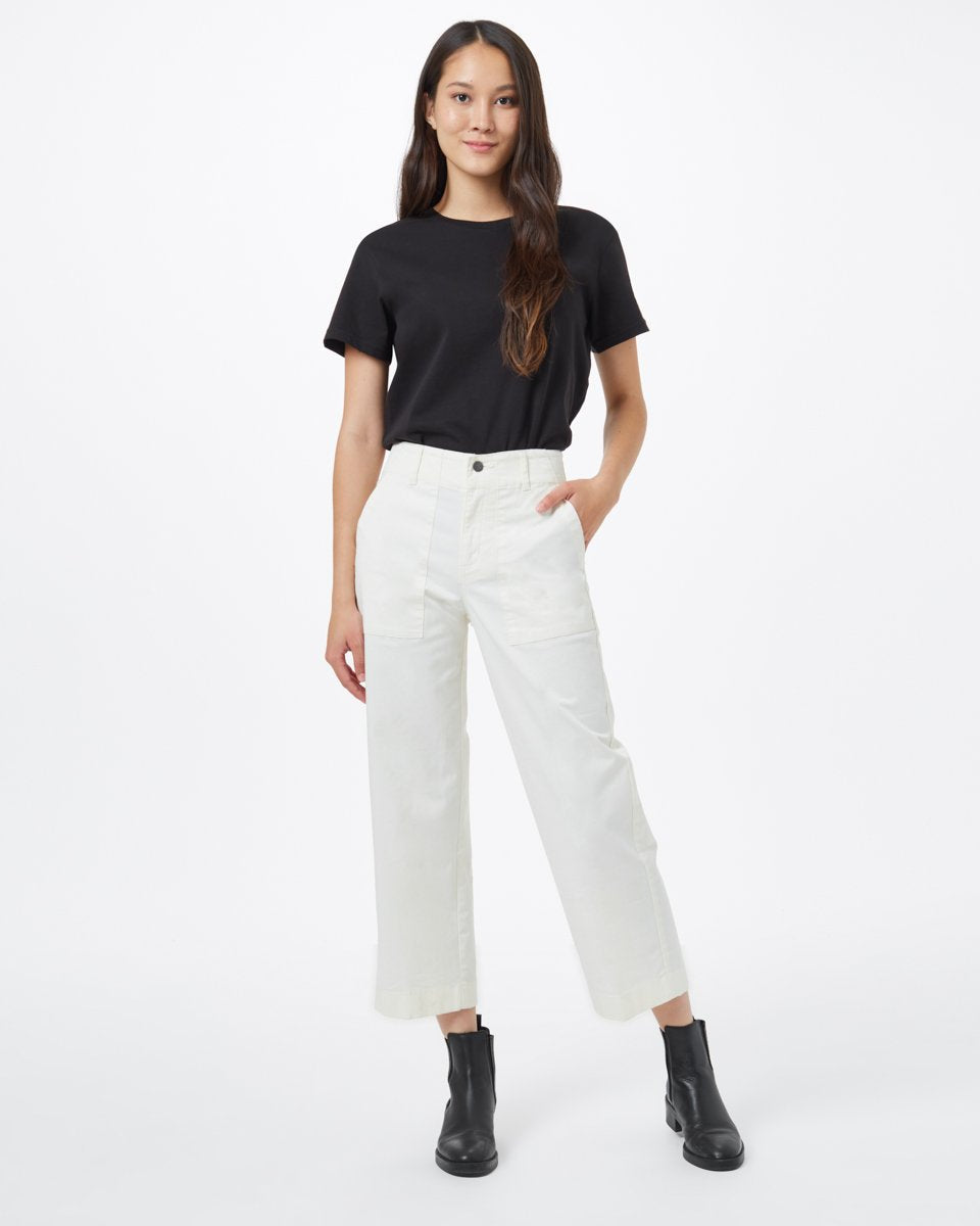 Stylish Twill Cropped Wide-Leg Women's Utility Pants
