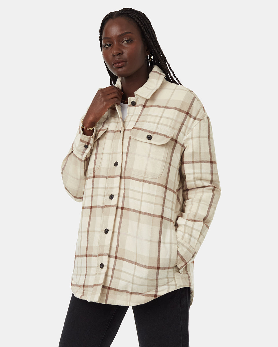 Soft Biodegradable Kapok - Filled Flannel Insulated Shacket for Autumn