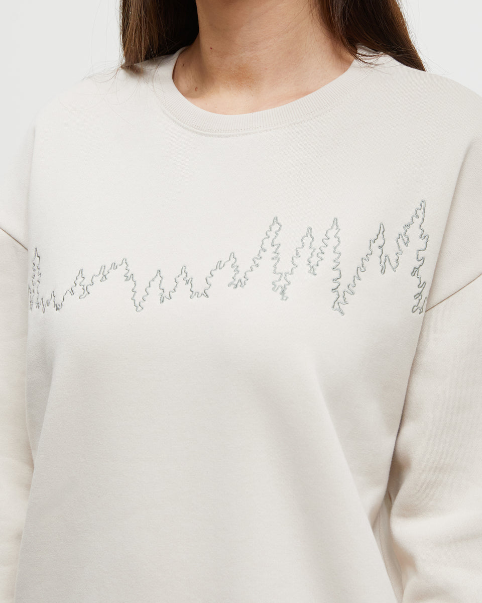 Soft Recycled Juniper Outline Crew Sweatshirt with New Treeline Design