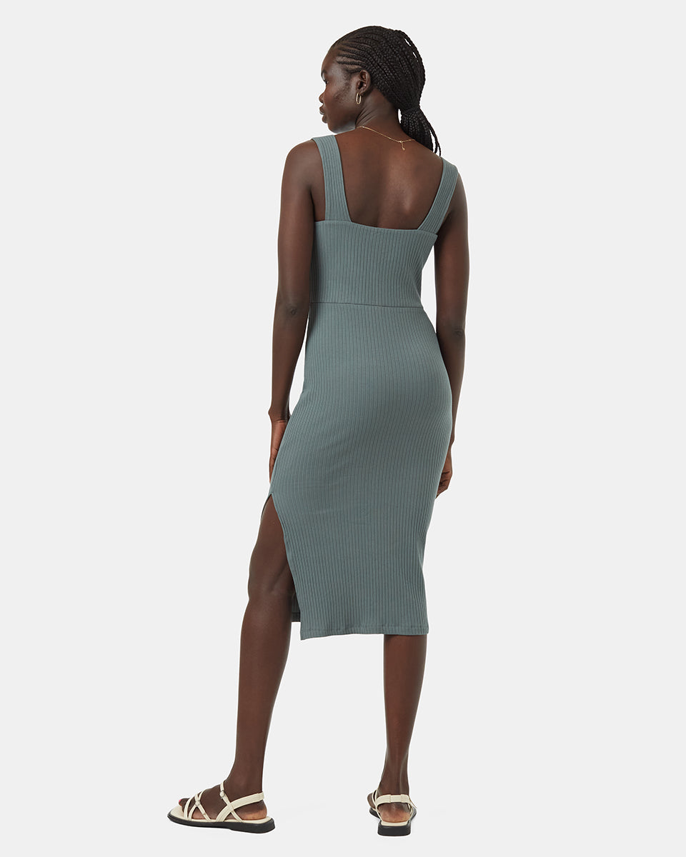 Square Neck Ribbed Women's Evening Dress