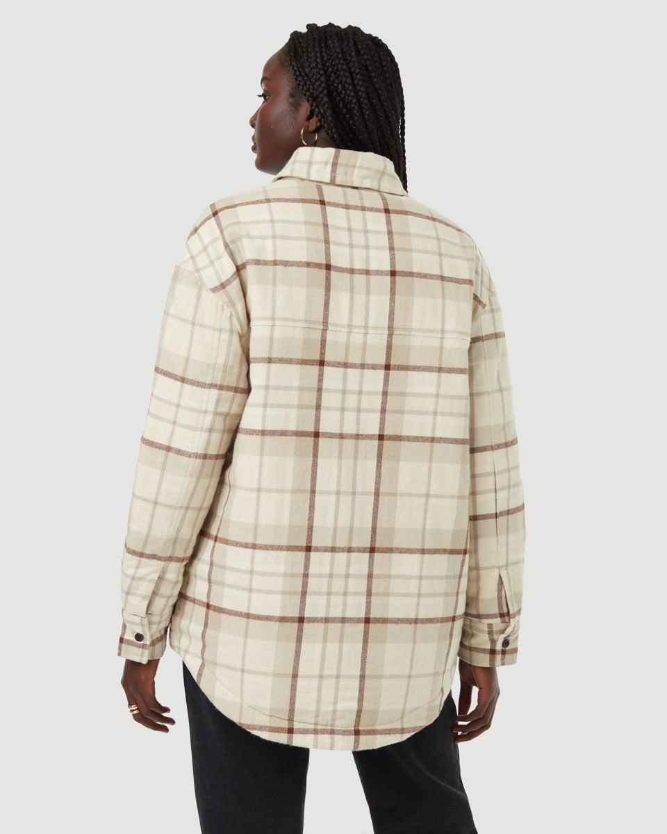 Soft Biodegradable Kapok - Filled Flannel Insulated Shacket for Autumn