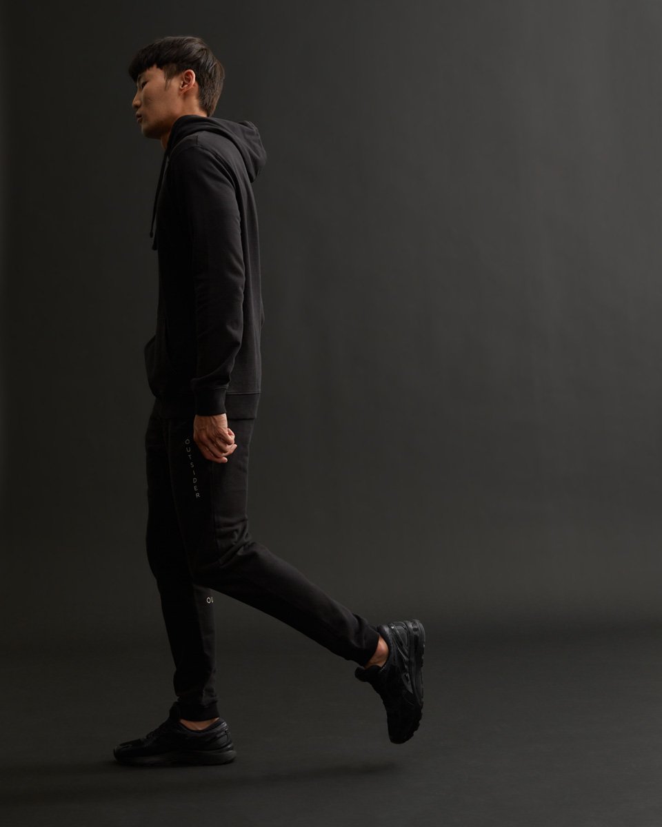 Fitted Classic Outsider Sweatpants with Minimal Text Graphic