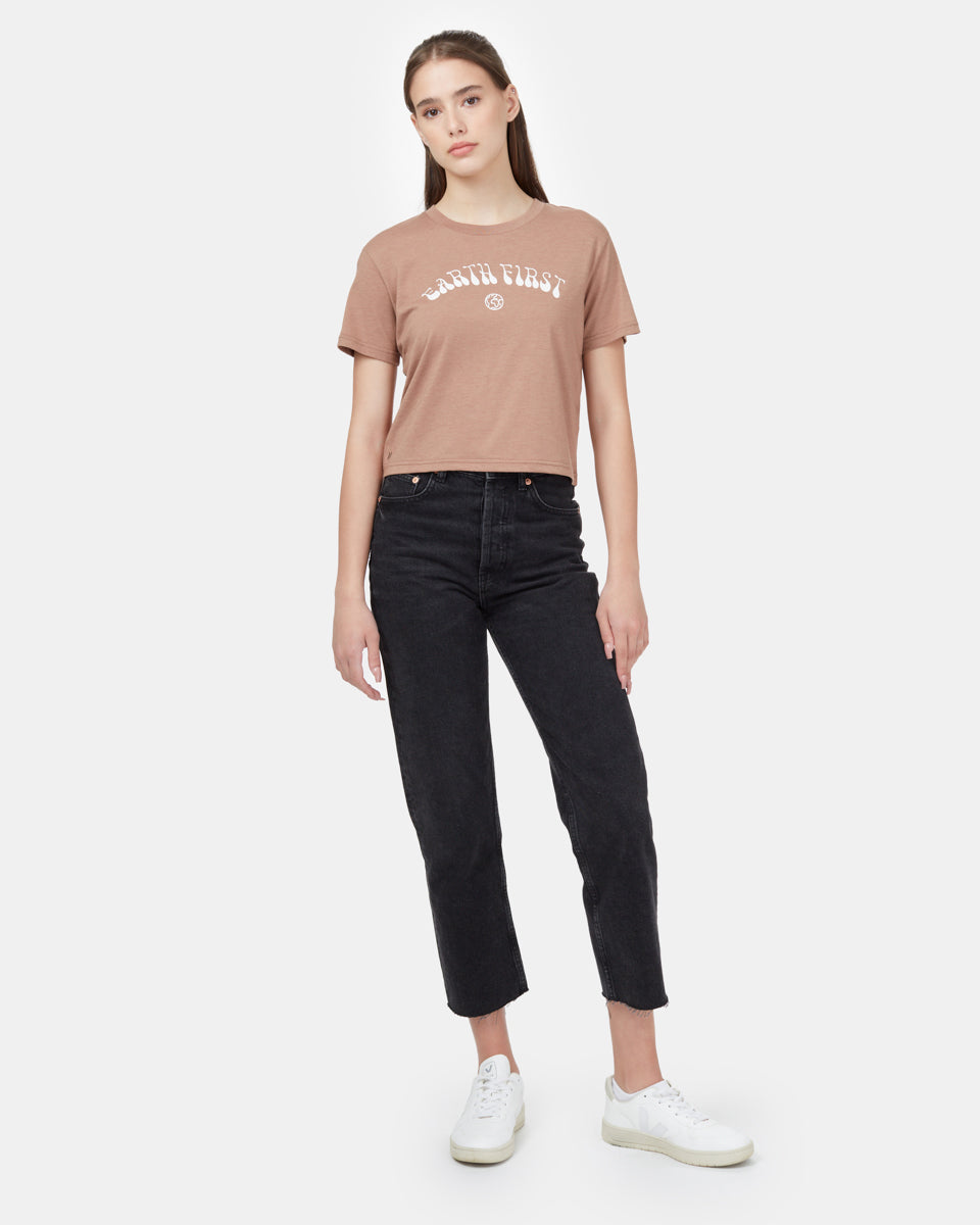 Eco - Friendly Earth First Cropped T - Shirt for Planet Lovers