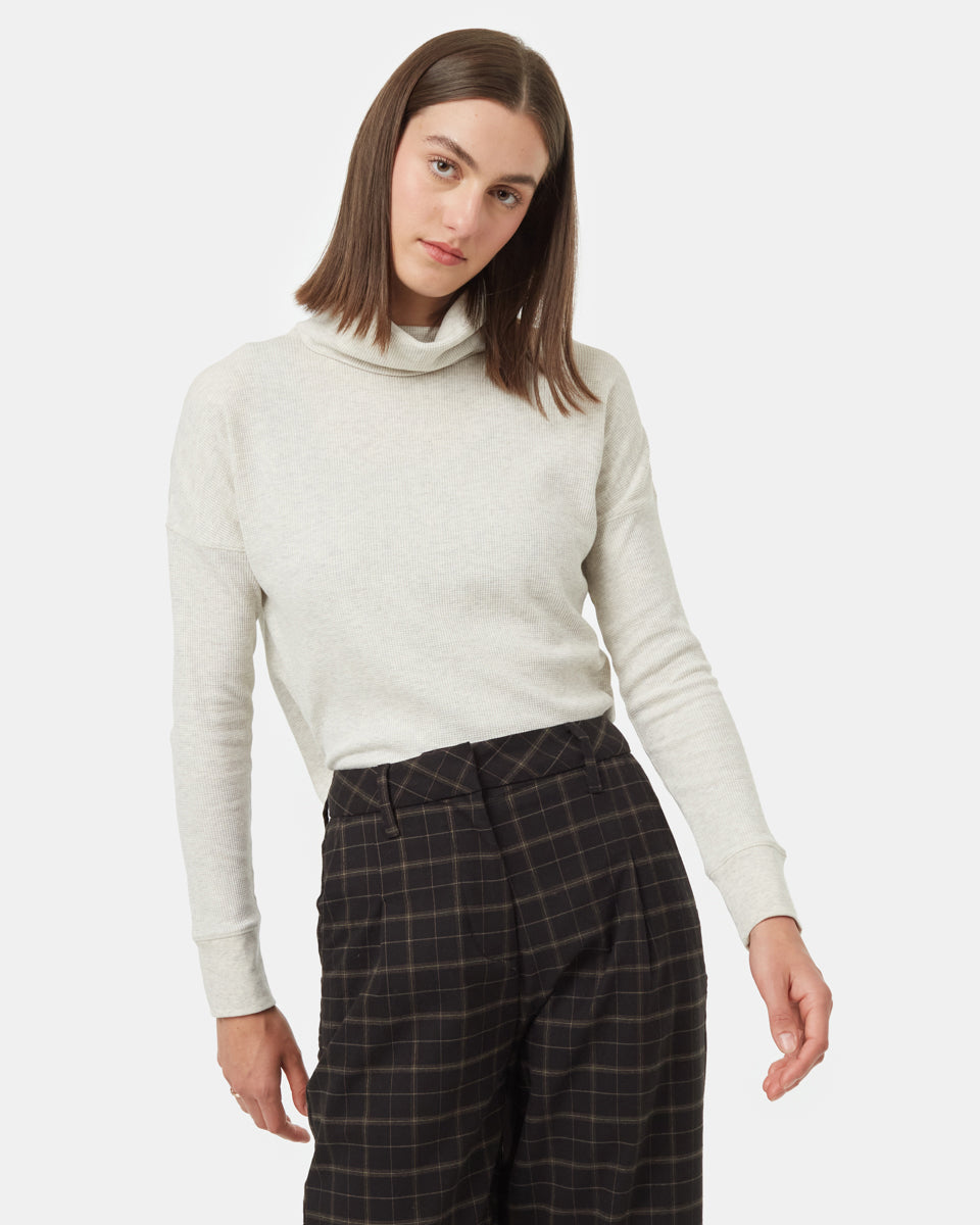 Cozy Organic Cotton and TENCEL Blend TreeWaffle Turtleneck Long - Sleeve Top