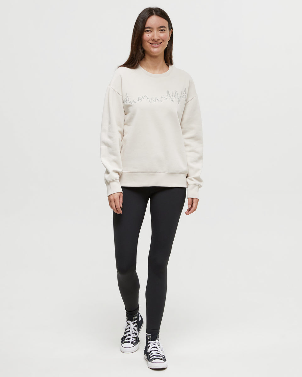 Soft Recycled Juniper Outline Crew Sweatshirt with New Treeline Design