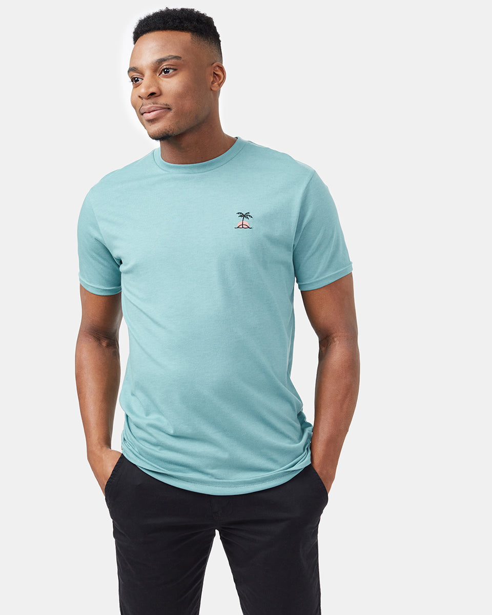 Stylish Palm Sunset Embroidered Casual T - Shirt for Everyday Wear