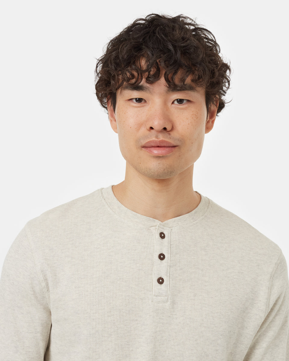 TreeWaffle Organic Cotton and TENCEL Blend Henley Long Sleeve Top