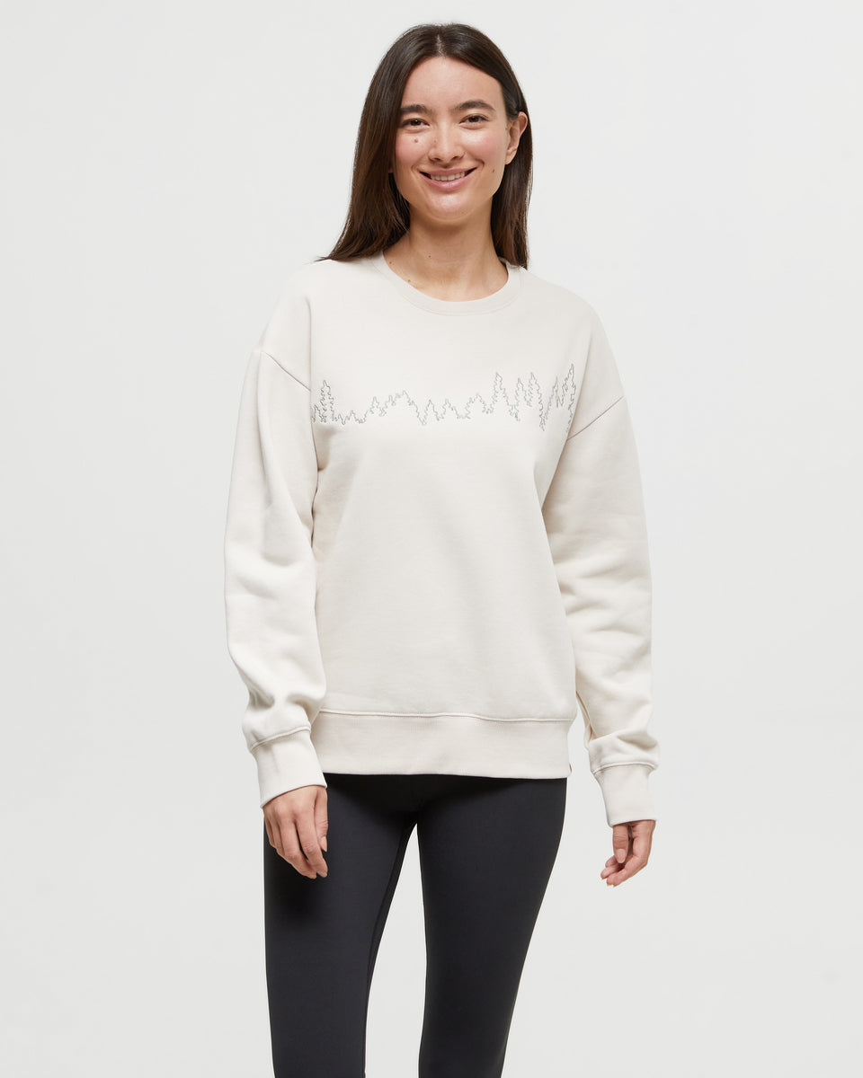 Soft Recycled Juniper Outline Crew Sweatshirt with New Treeline Design