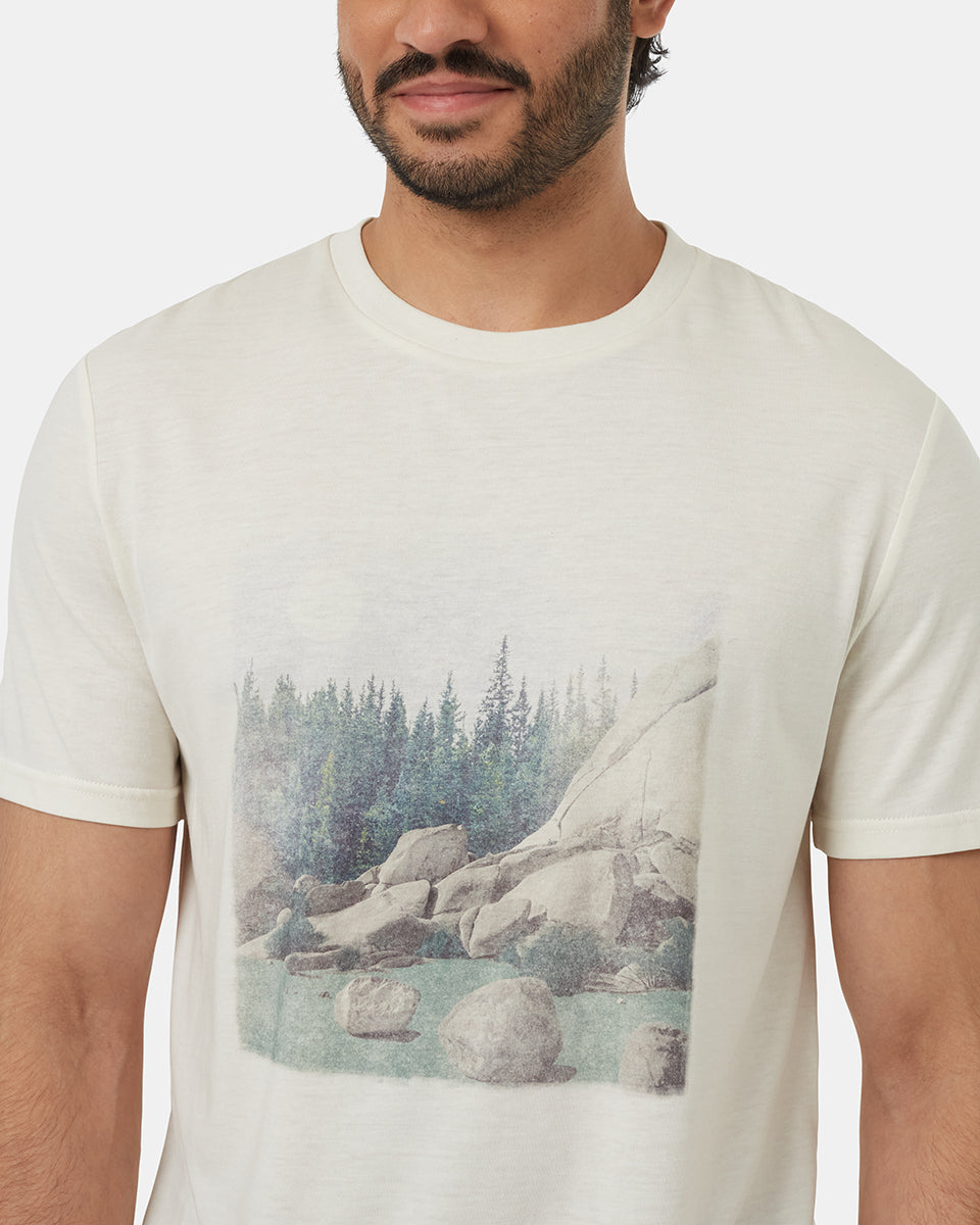 Eco-Friendly Scenic Graphic Rock T-Shirt for Outdoor Enthusiasts