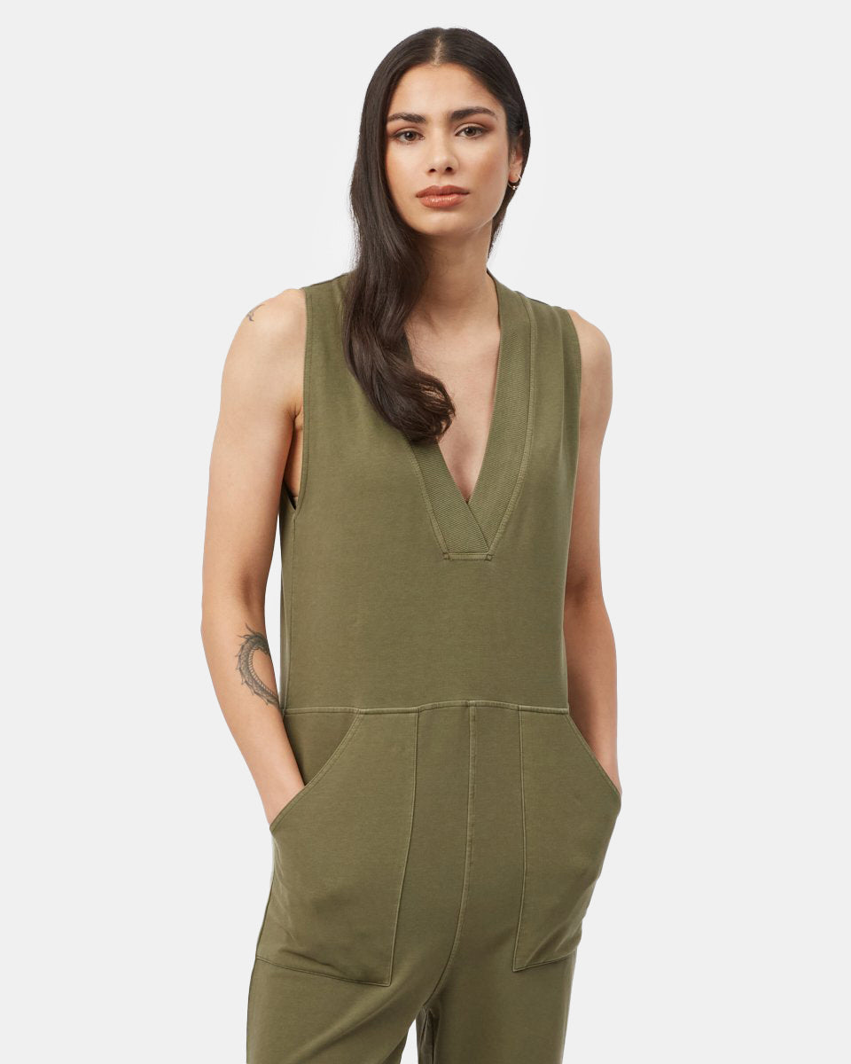 French Terry Fabric V-Neck Women's Jumpsuit for Lounge and Date Night