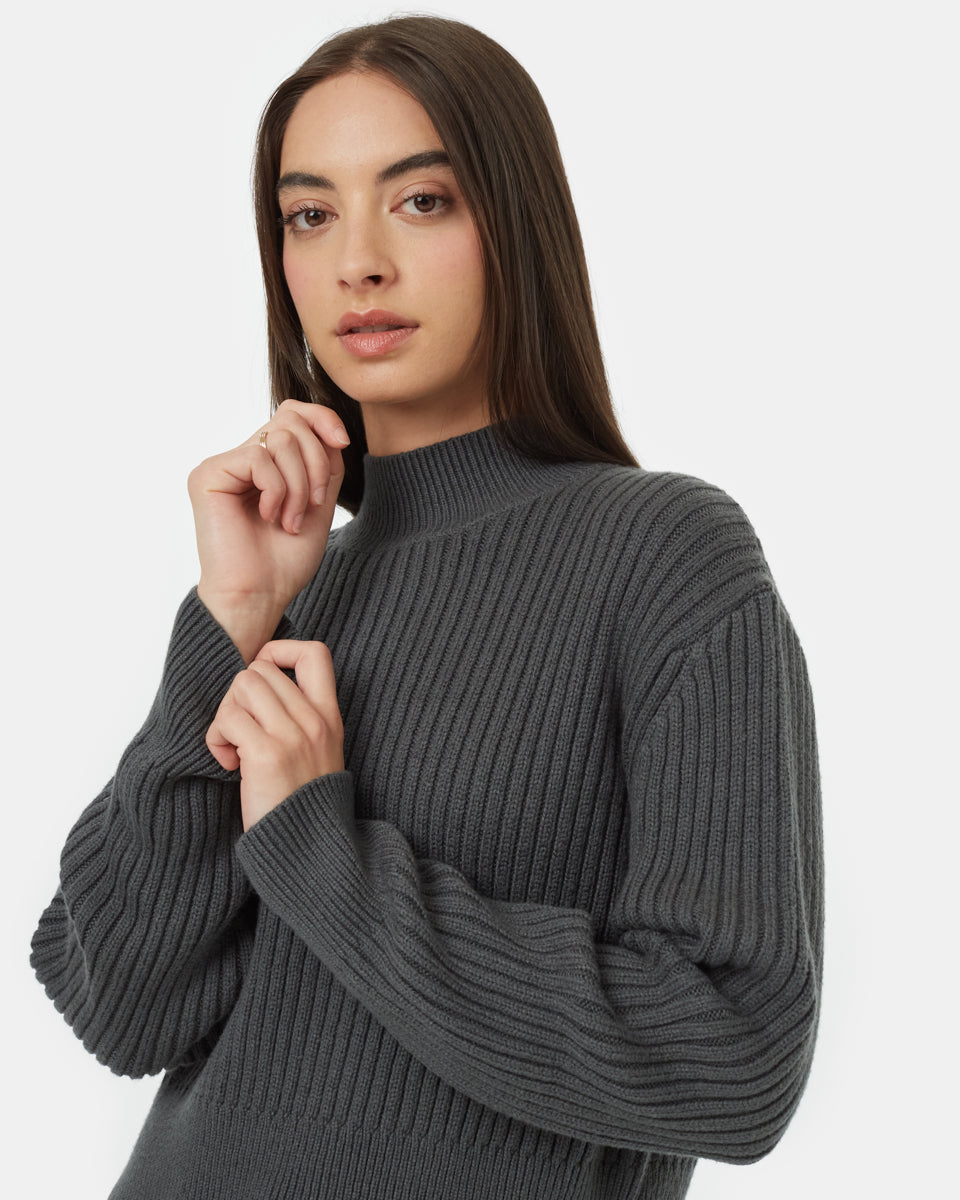Cozy High - line Cropped Mock - Neck Rib Sweater for Cool Months