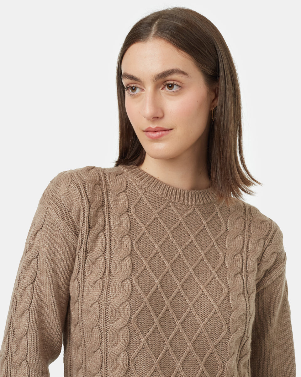 High - quality Wool Cable Knit Organic Cotton Crew Sweater