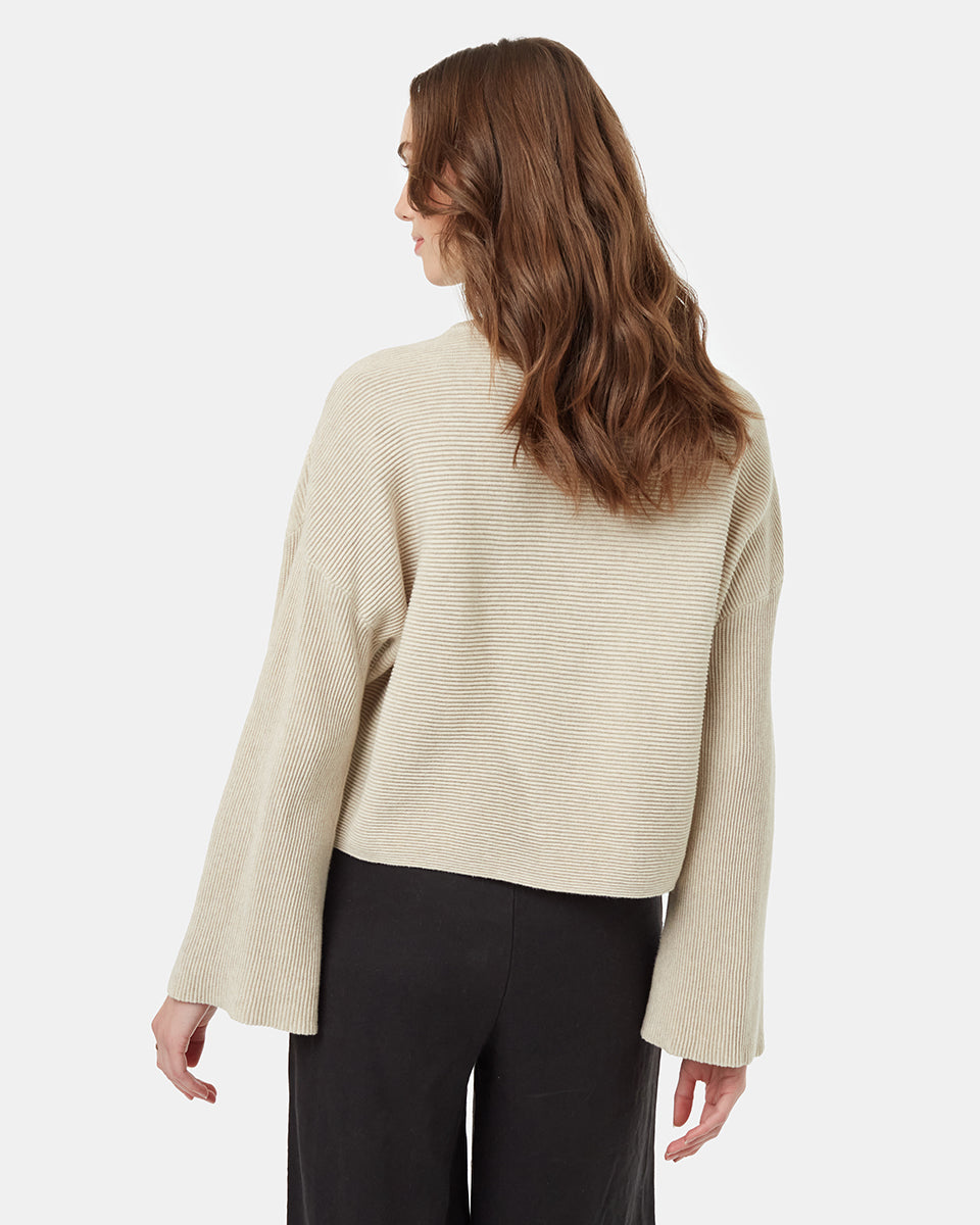 Elegant High - line Bell - Sleeved Organic Cotton Sweater