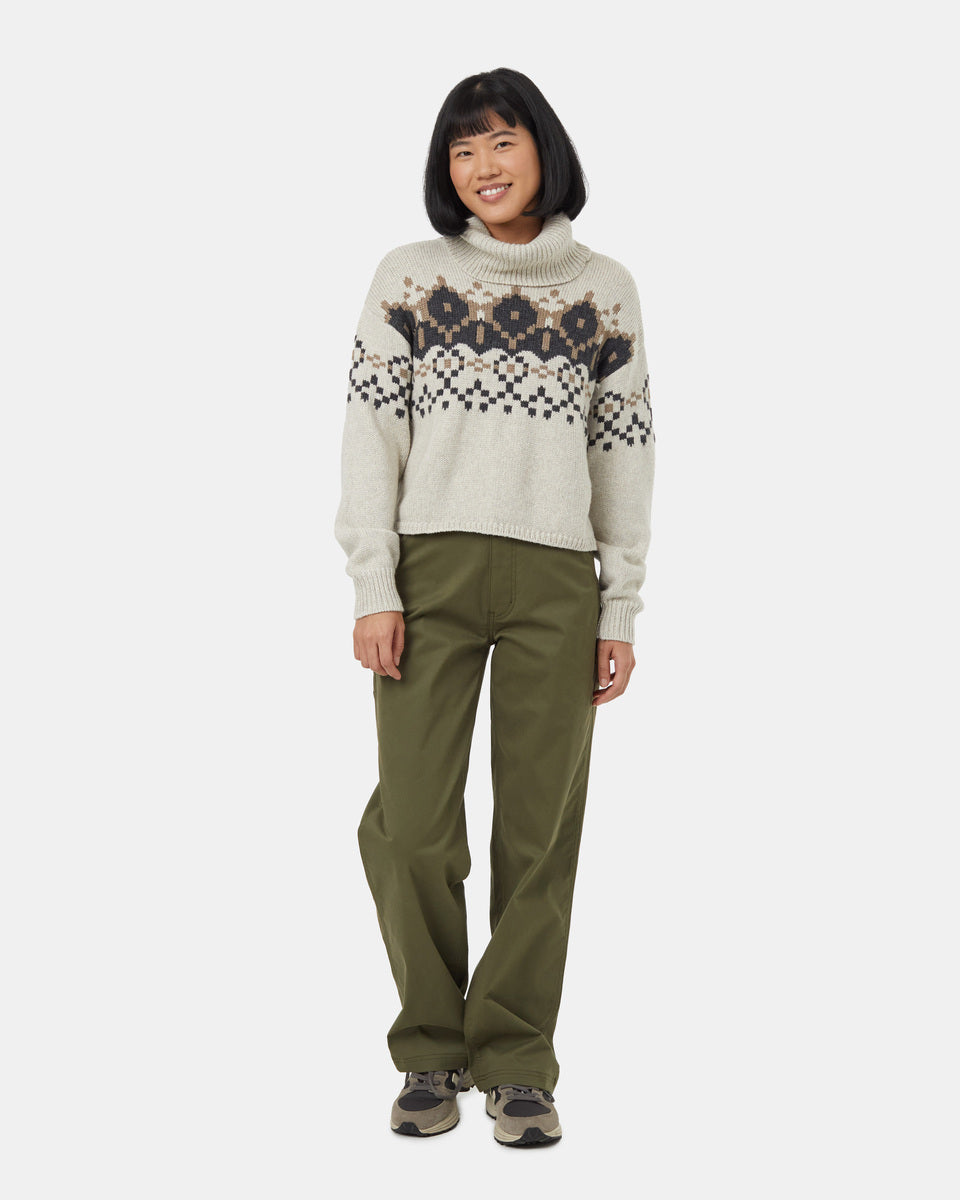Ethically Made Wool Blend Highline Intarsia Turtleneck Sweater for Holiday Feels