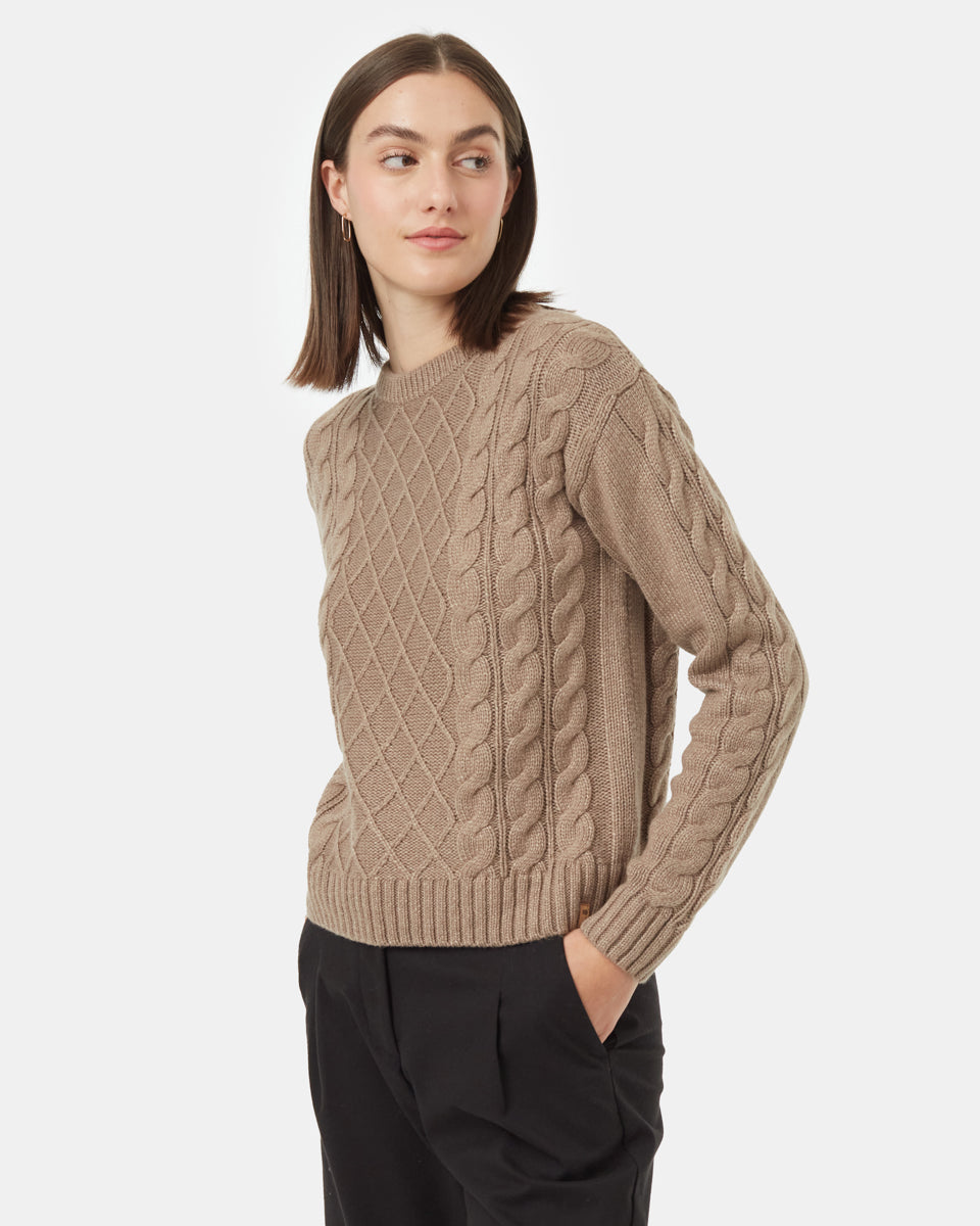 High - quality Wool Cable Knit Organic Cotton Crew Sweater