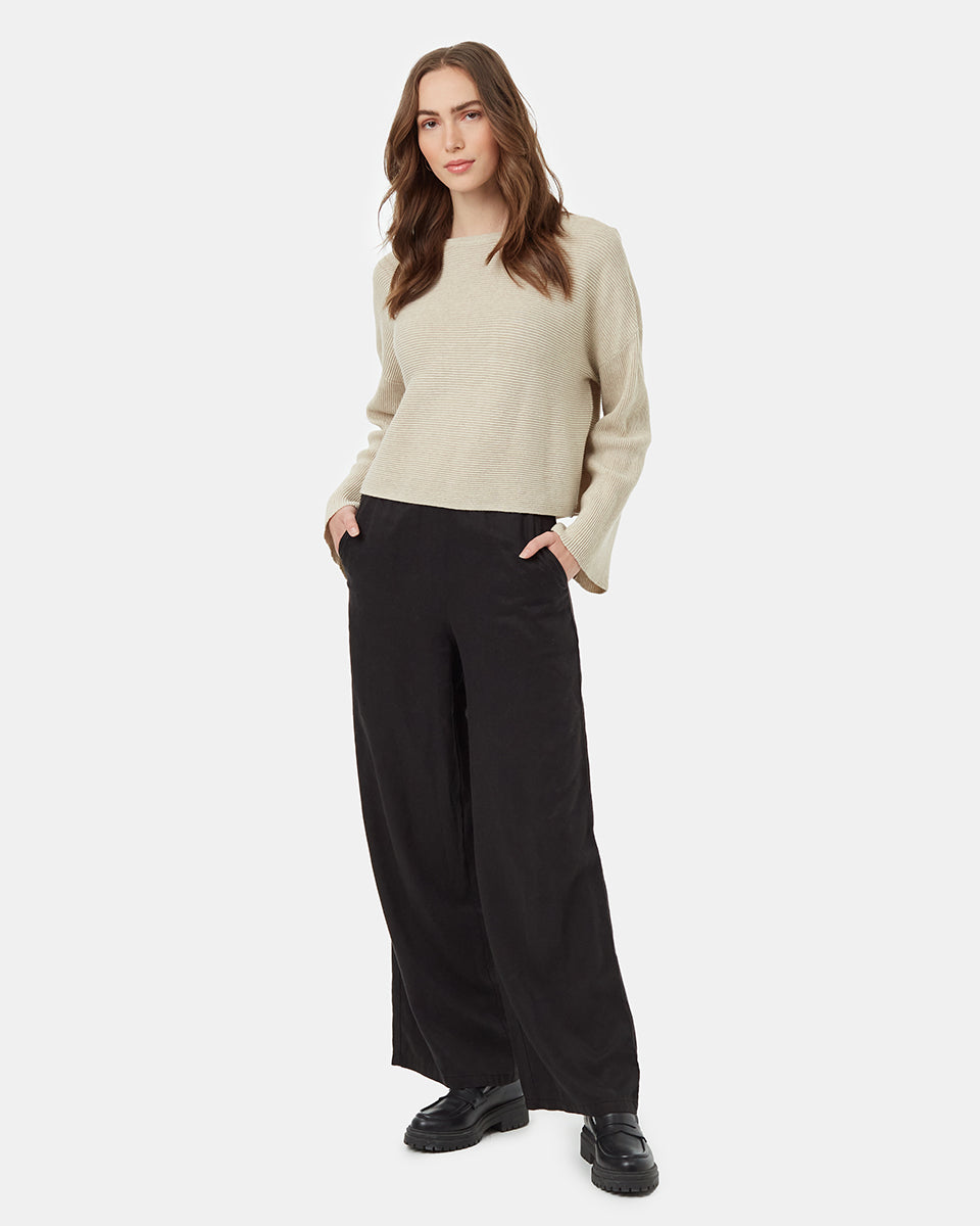 Elegant High - line Bell - Sleeved Organic Cotton Sweater