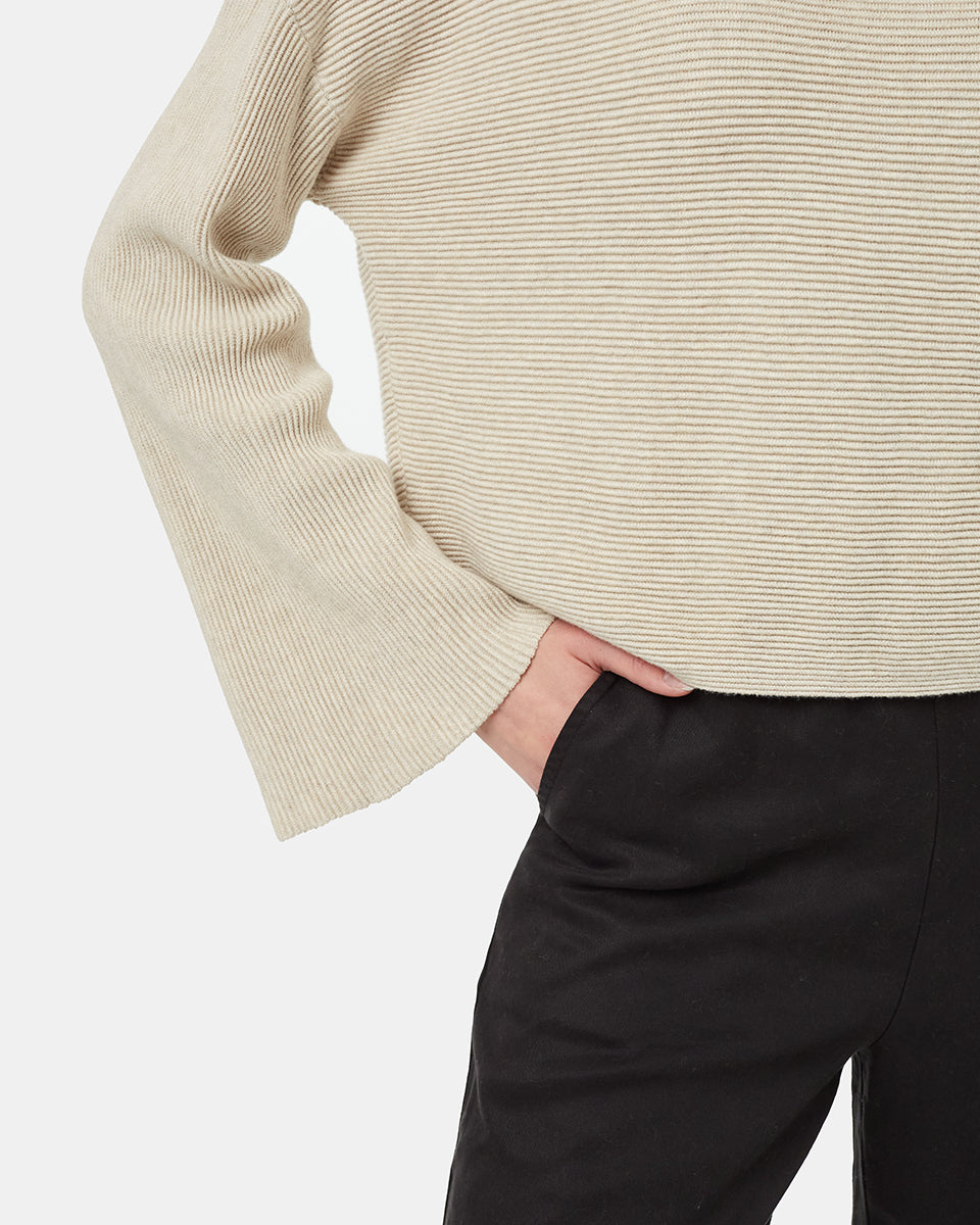 Elegant High - line Bell - Sleeved Organic Cotton Sweater