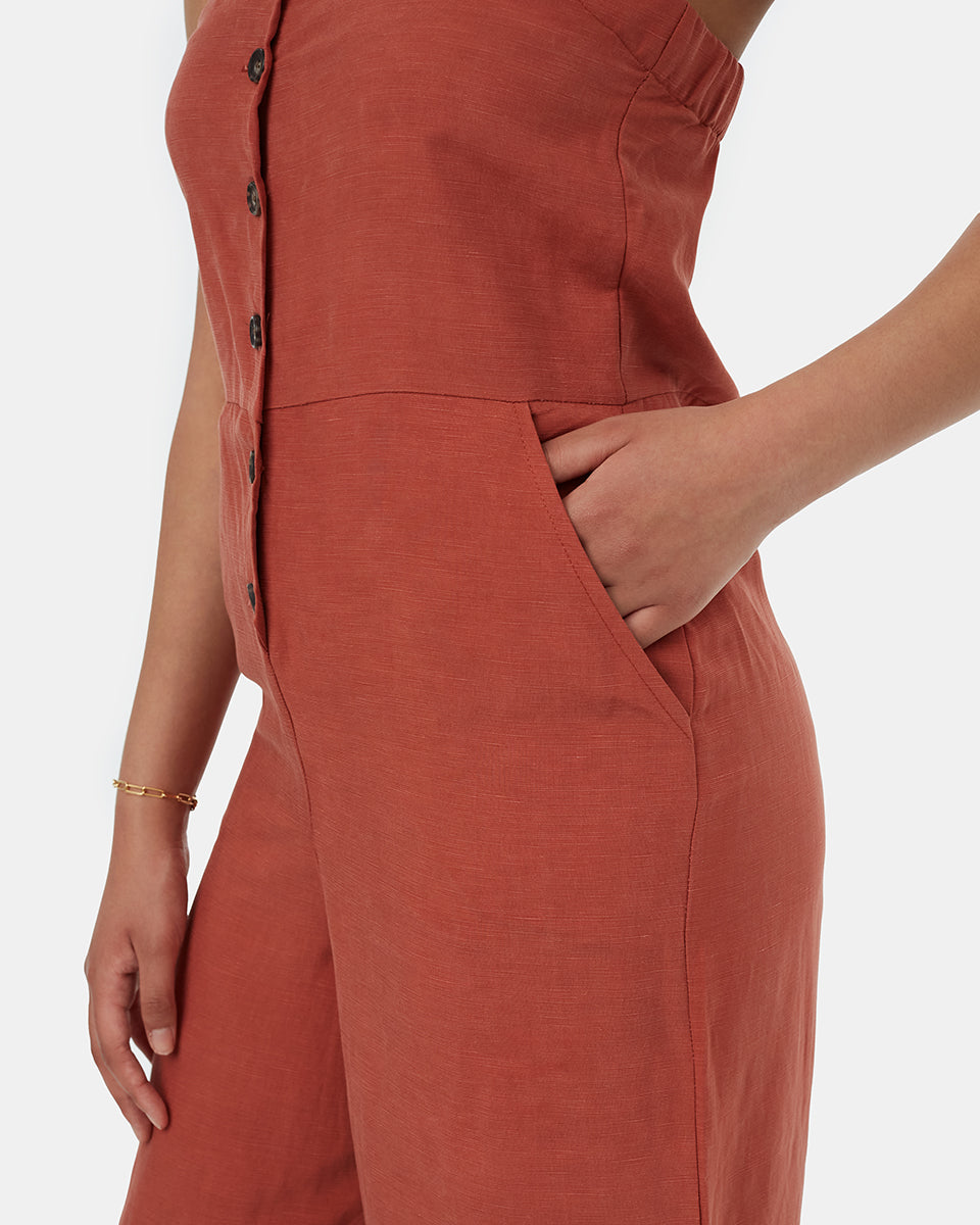 Comfortable TreeLinen Front Apron-style Jumpsuit for Relaxing Days