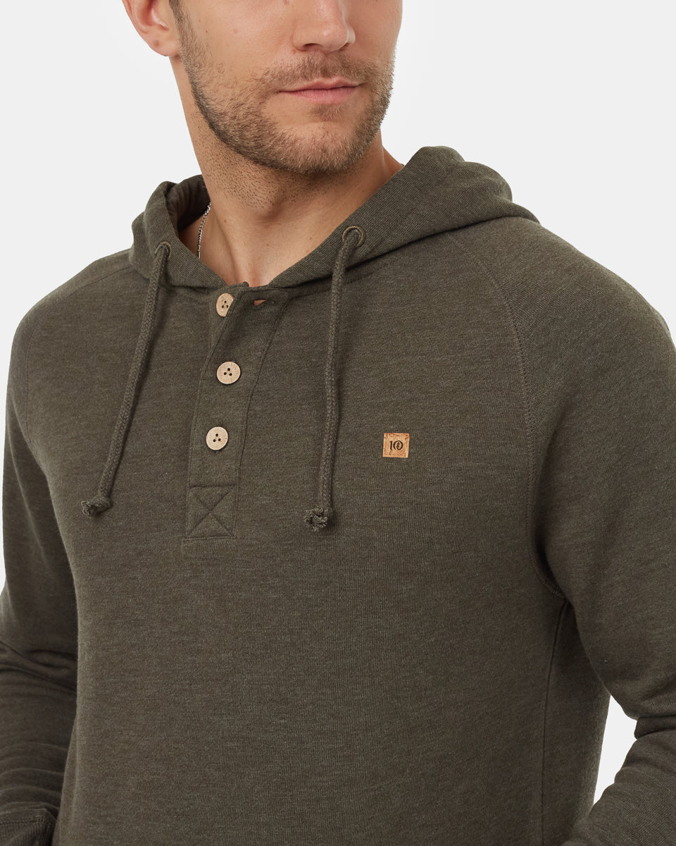 Sustainable Henley - Style Oberon Organic Cotton and Recycled Polyester Hoodie